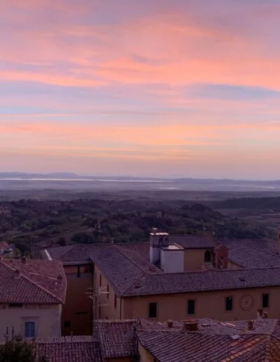 Tuscan rooftops and sunset in Montepulciano